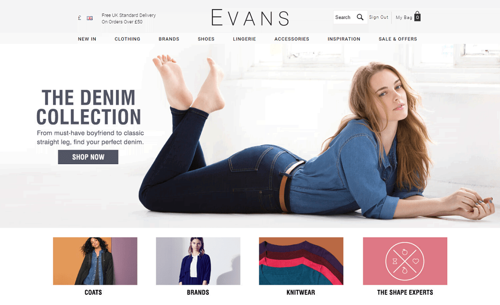 Evans clothing website